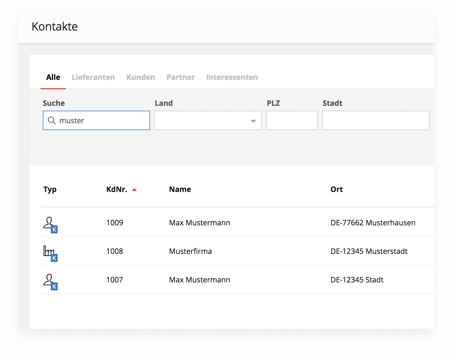 Screenshot Kundenverwaltung und -kategorisierung in sevDesk
