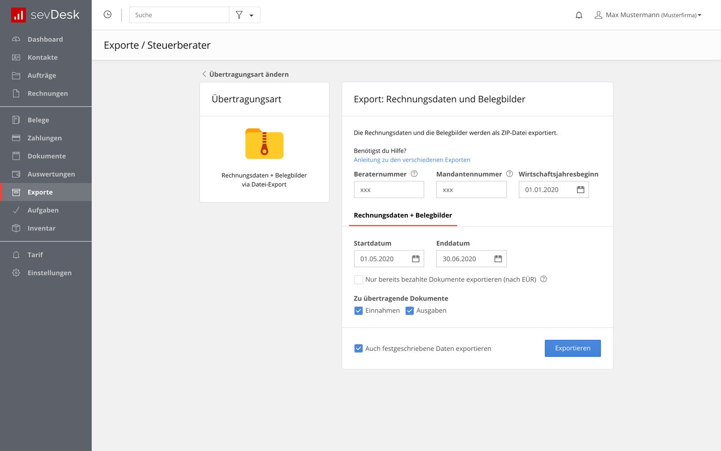 Manueller Datei-Export und Import