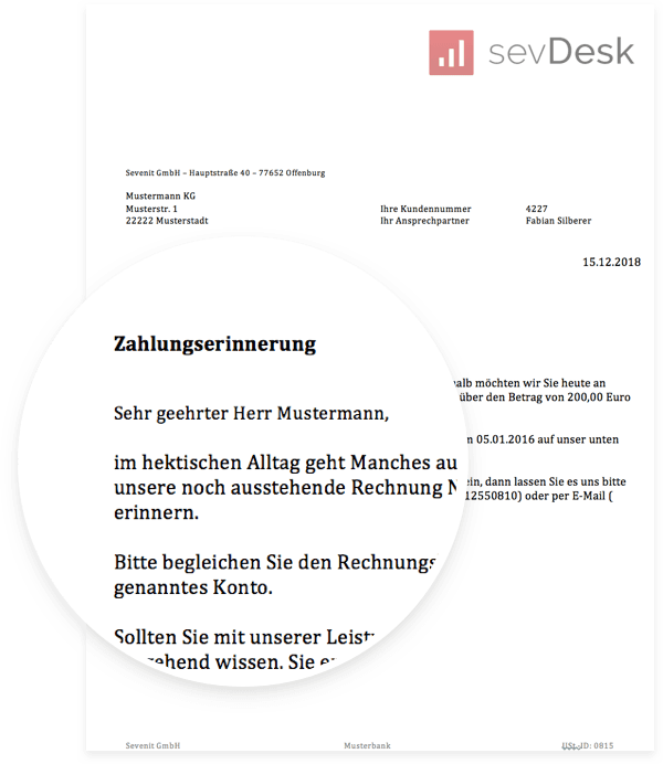 Zahlungserinnerung Vorlage - Muster Zum Gratis Download | SevDesk