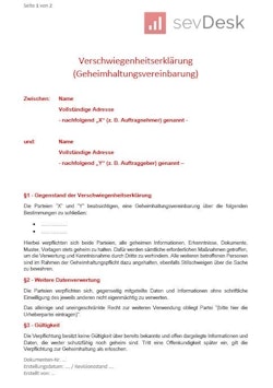 Kostenloses Verschwiegenheitserklärung Muster