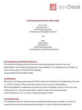Kostenlose Aufhebungsvertrag Muster mit Anleitung