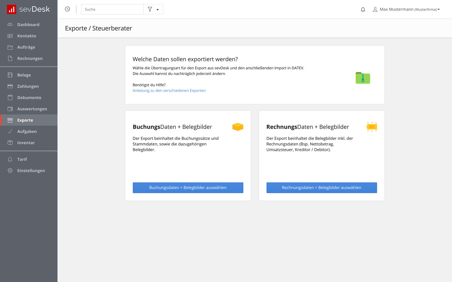 Datev-Export und die Zusammenarbeit mit dem Steuerberater mit Hilfe von sevDesk