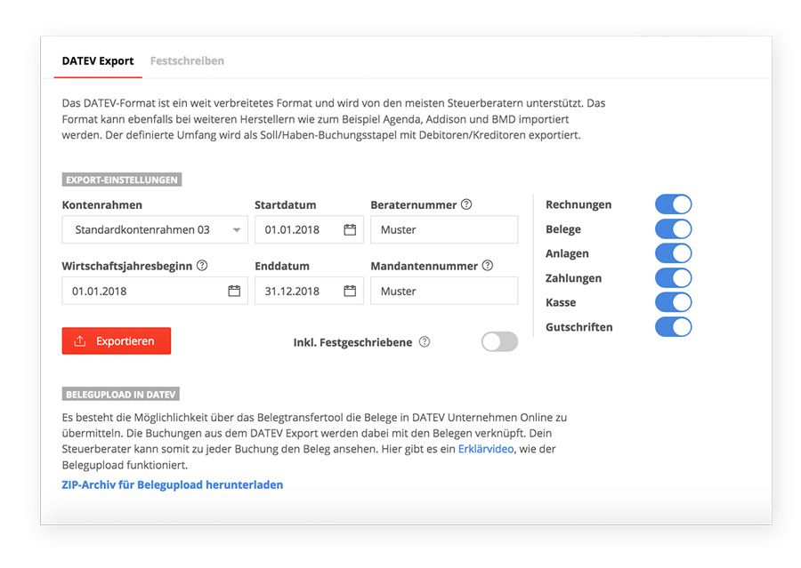 Datev export für den Steuerberater erstellen