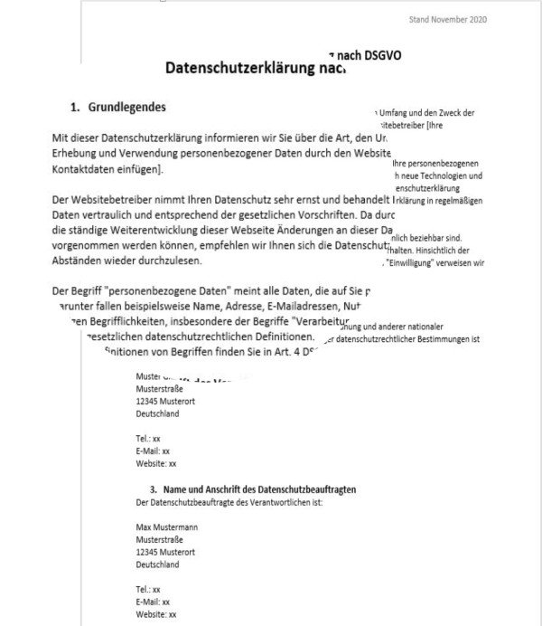 Datenschutzerklärung Muster - Kostenloser Download Für Word