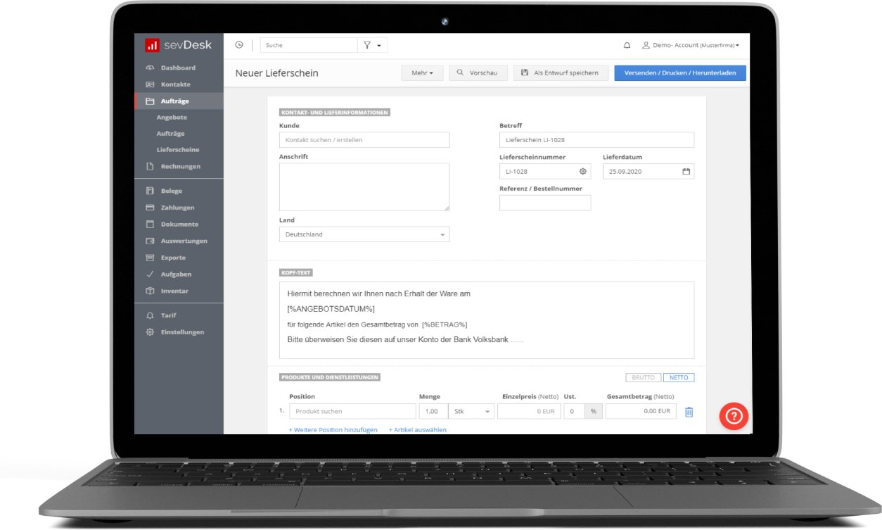 Lieferschein erstellen mit sevDesk