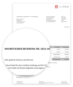 Dolmetscher Rechnung - Muster für Word und Excel