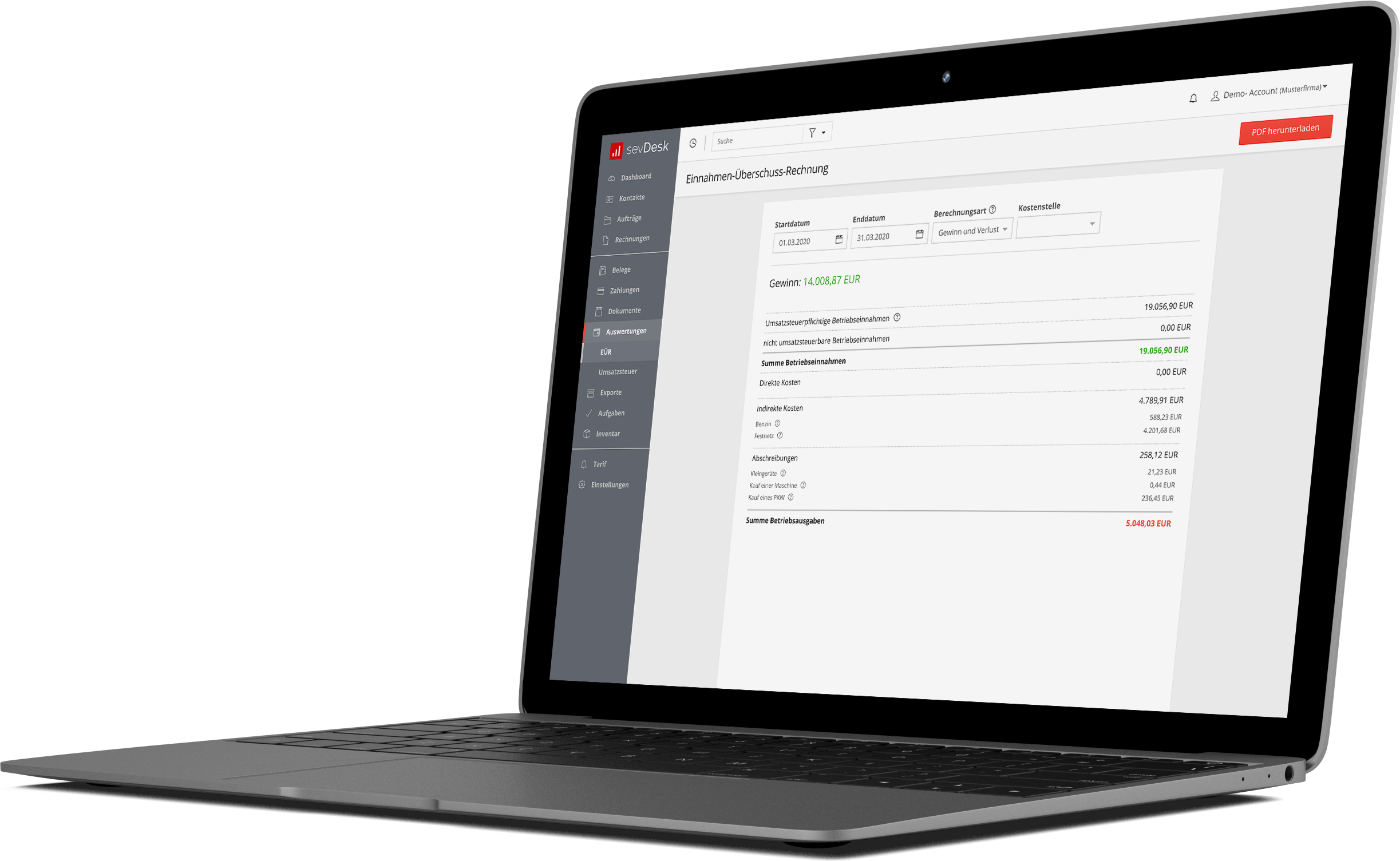 EÜR in Buchhaltungssoftware sevDesk