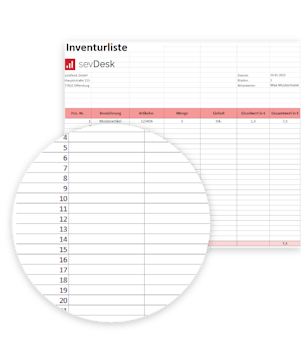 Vorlage Inventurliste kostenlos für Excel