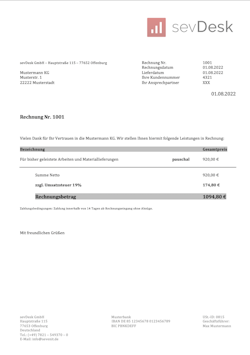 Kostenloses Muster Pauschalrechnung