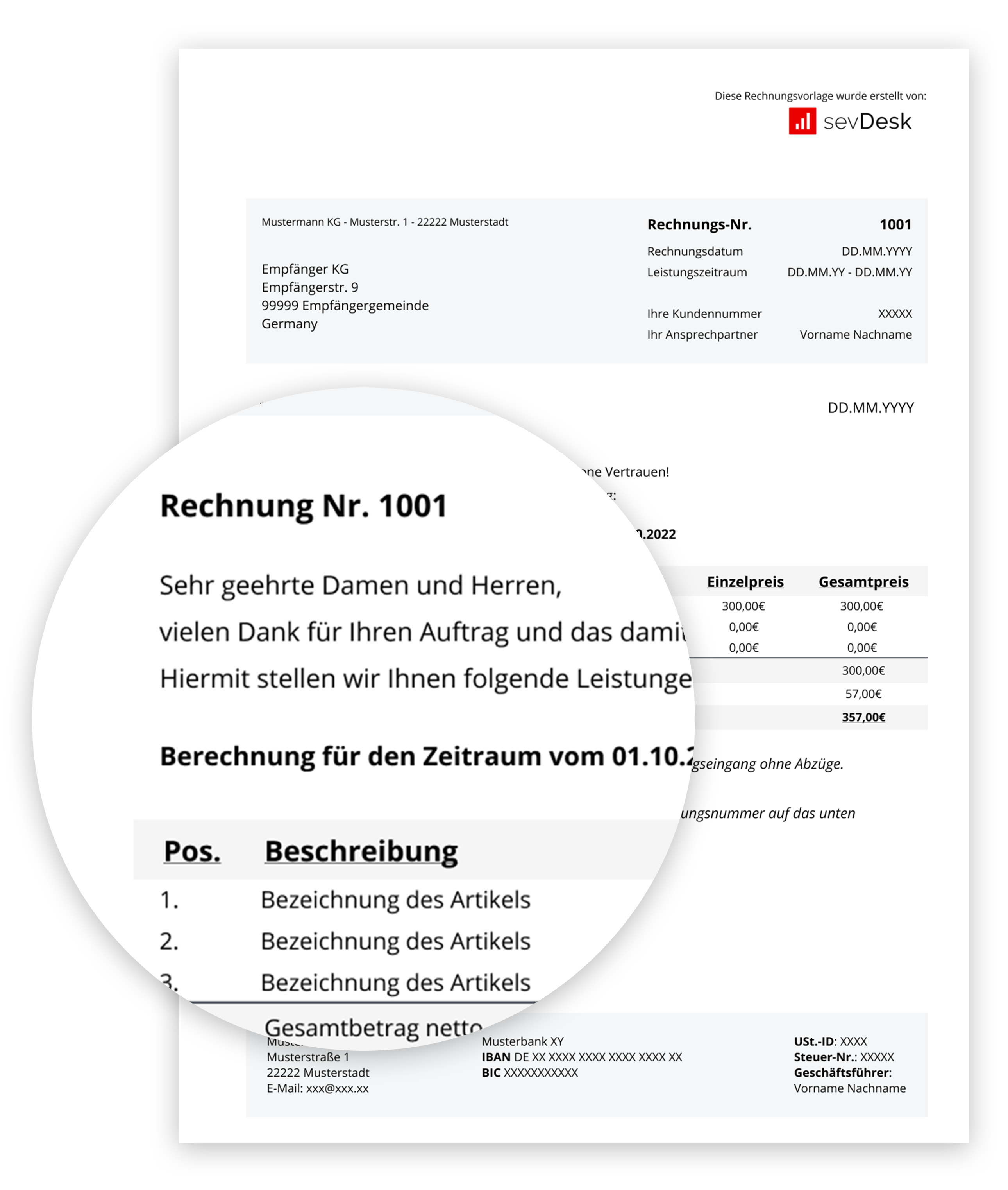 Rechnungsvorlage Kostenlos - Word, Excel & PDF | SevDesk