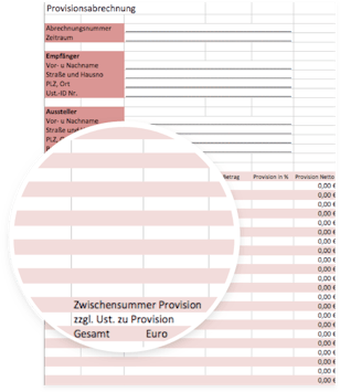 Provisionsabrechnung Vorlage Muster für Excel